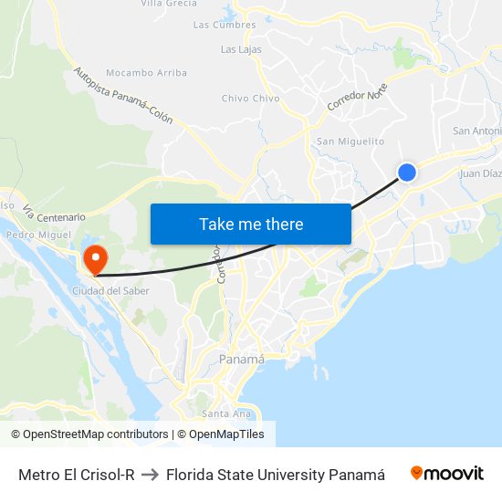 Metro El Crisol-R to Florida State University Panamá map