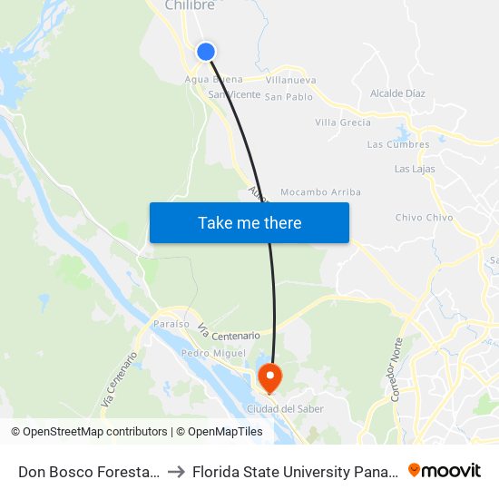 Don Bosco Forestal-R to Florida State University Panamá map