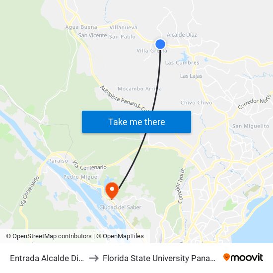 Entrada Alcalde Diaz to Florida State University Panamá map