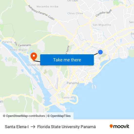 Santa Elena-I to Florida State University Panamá map