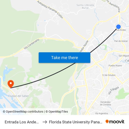 Entrada Los Andes-R to Florida State University Panamá map