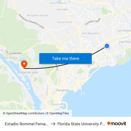 Estadio Rommel Fernandez-R to Florida State University Panamá map