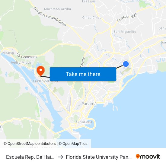 Escuela Rep. De Haiti-R to Florida State University Panamá map