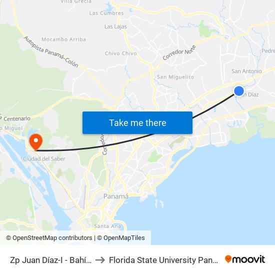 Zp Juan Díaz-I - Bahía 1 to Florida State University Panamá map