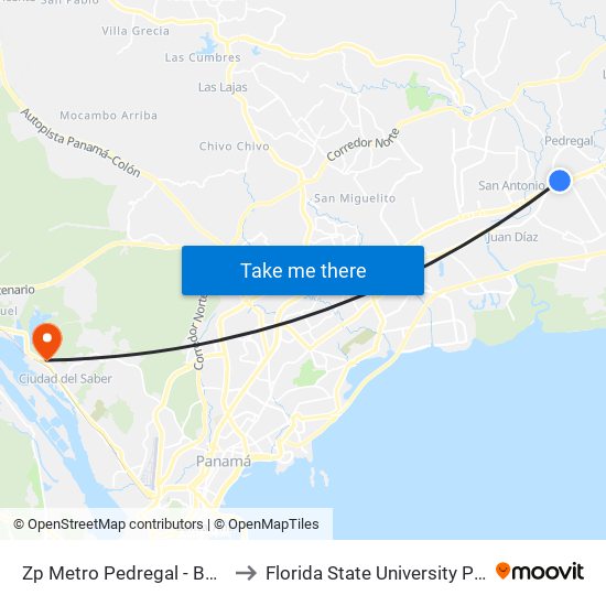 Zp Metro Pedregal - Bahía 02 to Florida State University Panamá map