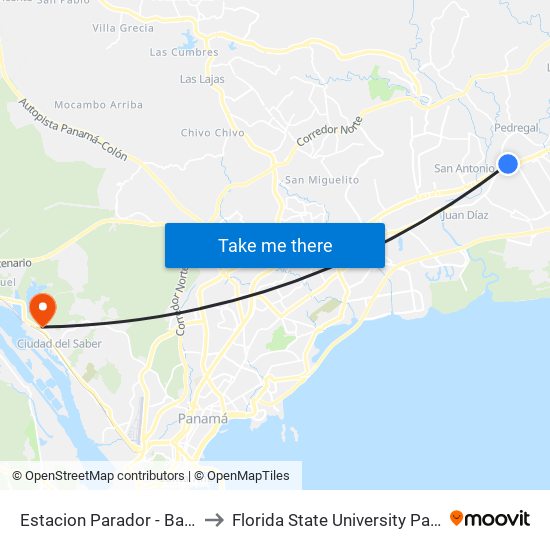 Estacion Parador - Bahia G to Florida State University Panamá map