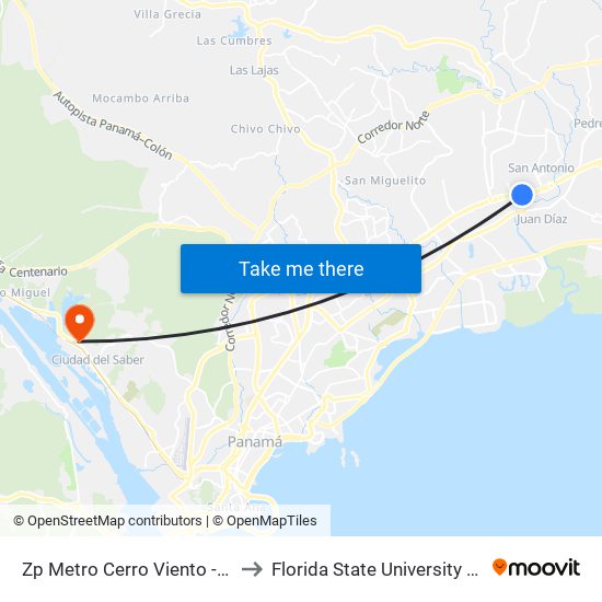 Zp Metro Cerro Viento - Bahía 2 to Florida State University Panamá map