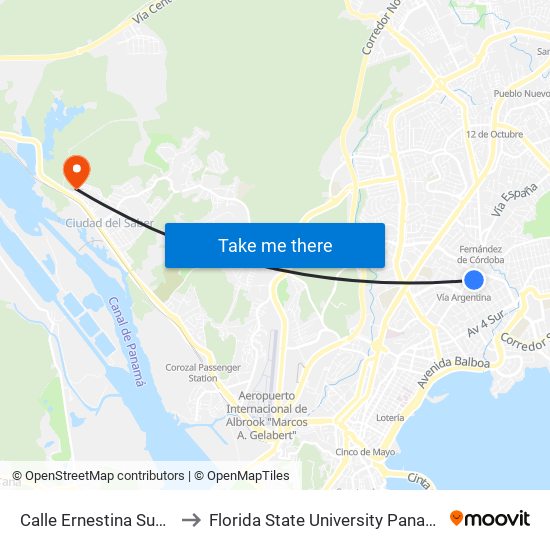 Calle Ernestina Sucre to Florida State University Panamá map