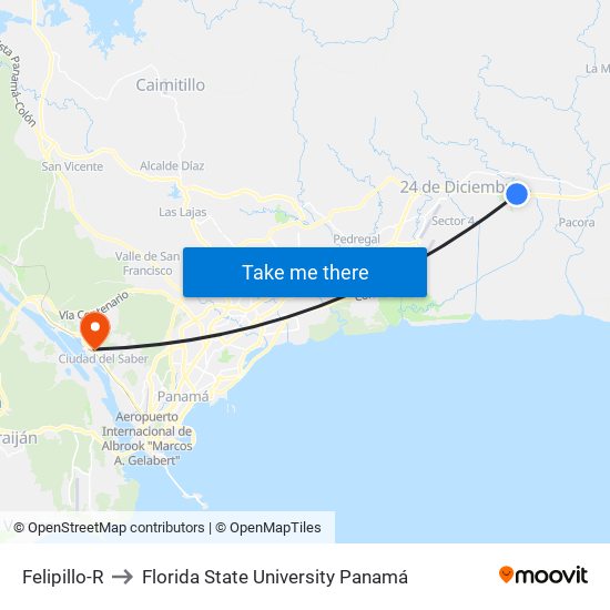 Felipillo-R to Florida State University Panamá map