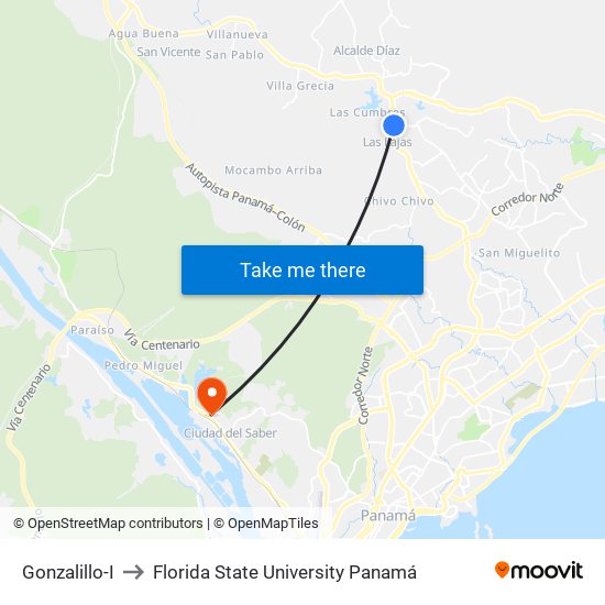 Gonzalillo-I to Florida State University Panamá map