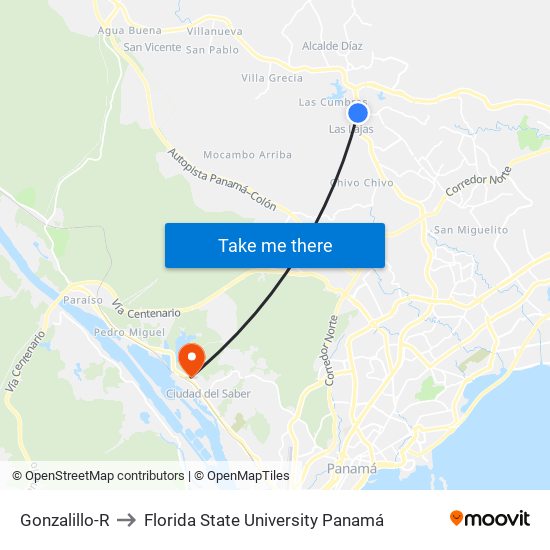 Gonzalillo-R to Florida State University Panamá map