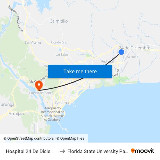 Hospital 24 De Diciembre-I to Florida State University Panamá map