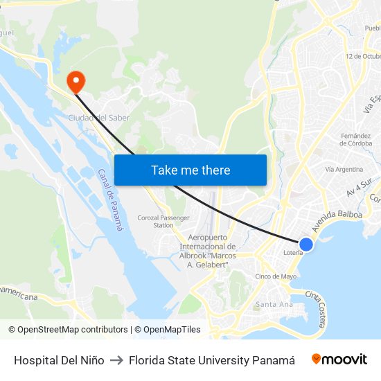 Hospital Del Niño to Florida State University Panamá map