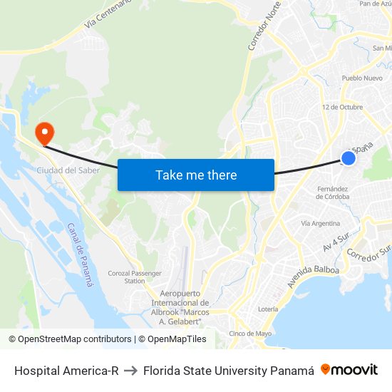 Hospital America-R to Florida State University Panamá map