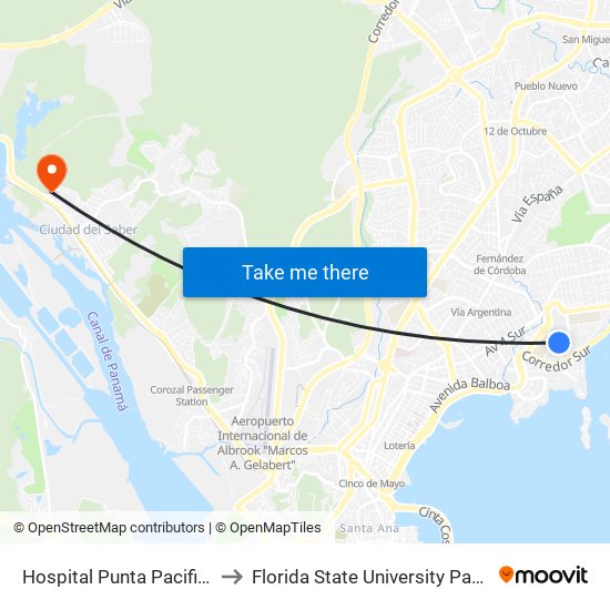 Hospital Punta Pacifica-R to Florida State University Panamá map