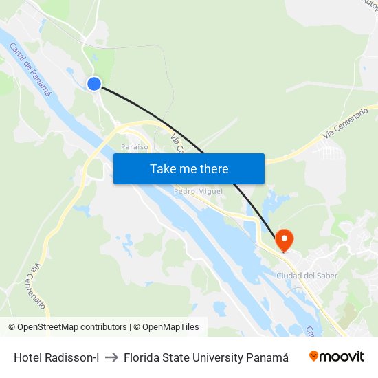 Hotel Radisson-I to Florida State University Panamá map