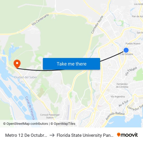 Metro 12 De Octubre-R to Florida State University Panamá map