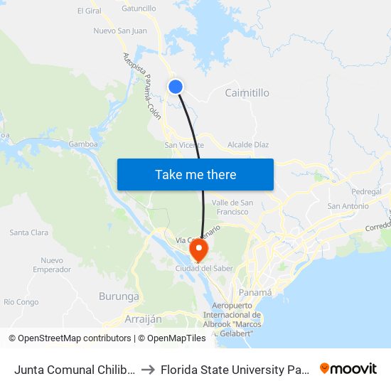 Junta Comunal Chilibre-R to Florida State University Panamá map