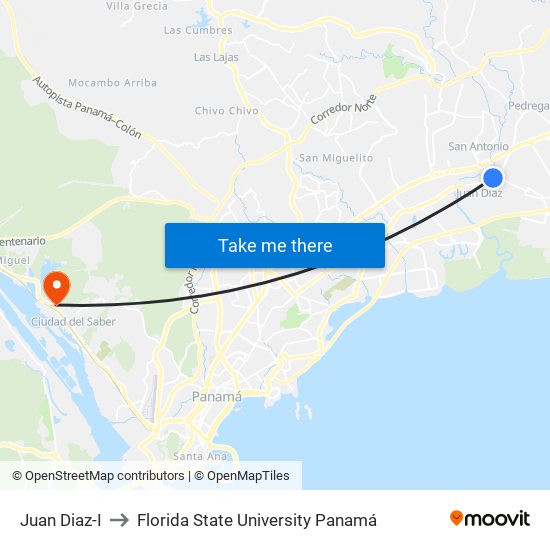 Juan Diaz-I to Florida State University Panamá map