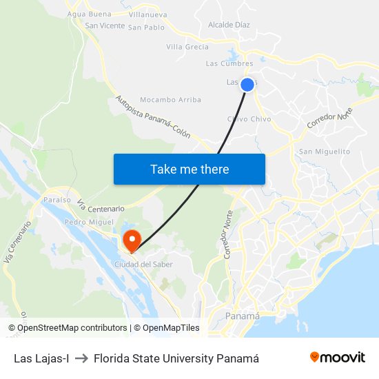 Las Lajas-I to Florida State University Panamá map
