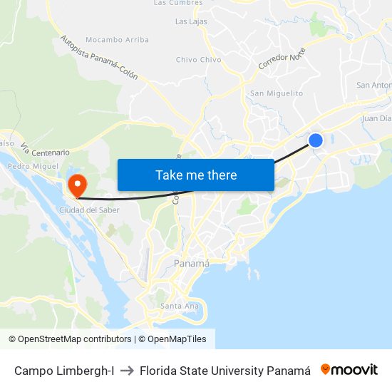 Campo Limbergh-I to Florida State University Panamá map