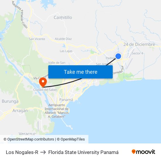 Los Nogales-R to Florida State University Panamá map