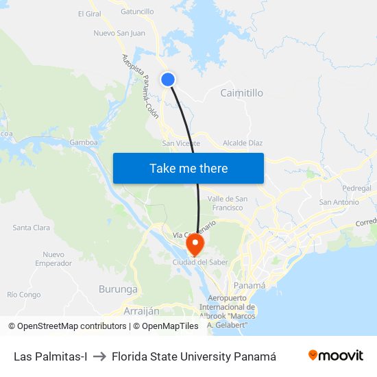 Las Palmitas-I to Florida State University Panamá map