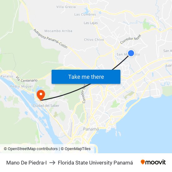 Mano De Piedra-I to Florida State University Panamá map