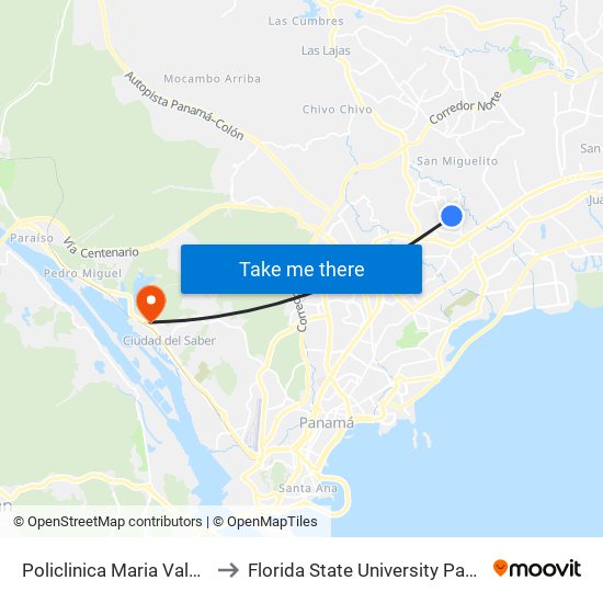 Policlinica Maria Valdes-I to Florida State University Panamá map