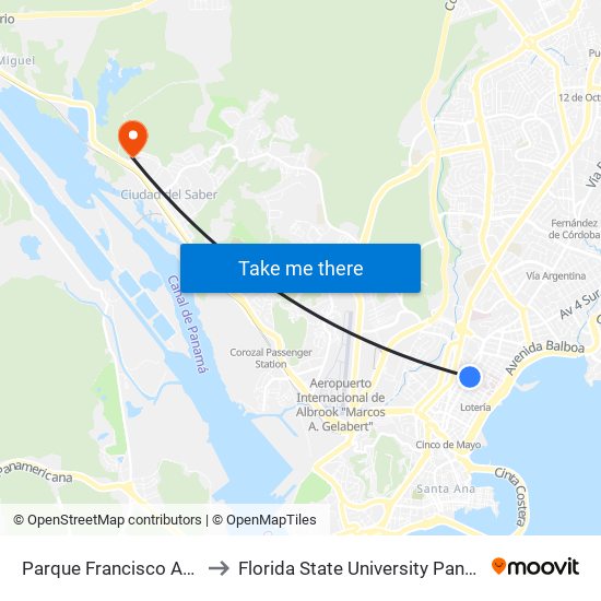 Parque Francisco Arias to Florida State University Panamá map