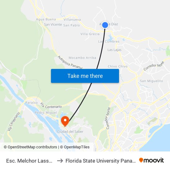 Esc. Melchor Lasso-R to Florida State University Panamá map