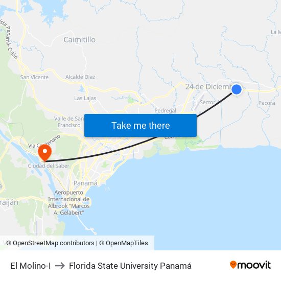 El Molino-I to Florida State University Panamá map