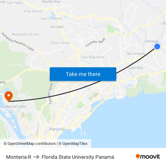Monteria-R to Florida State University Panamá map