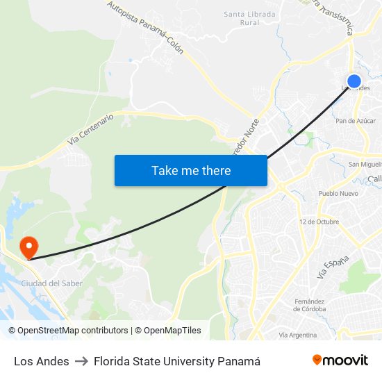 Los Andes to Florida State University Panamá map