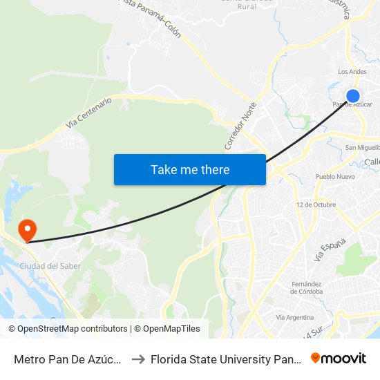 Metro Pan De Azúcar-R to Florida State University Panamá map