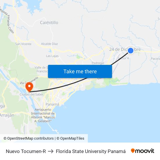 Nuevo Tocumen-R to Florida State University Panamá map