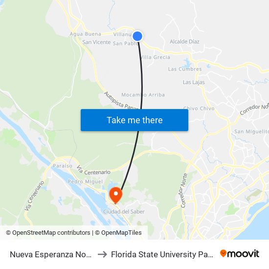 Nueva Esperanza Norte-R to Florida State University Panamá map