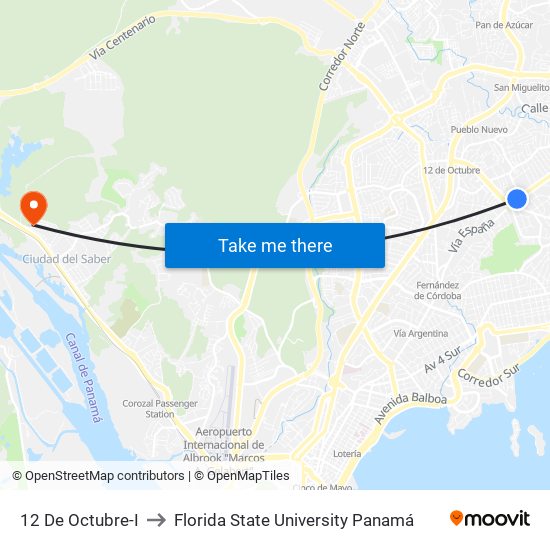 12 De Octubre-I to Florida State University Panamá map