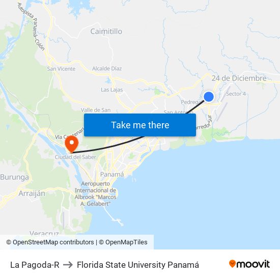 La Pagoda-R to Florida State University Panamá map
