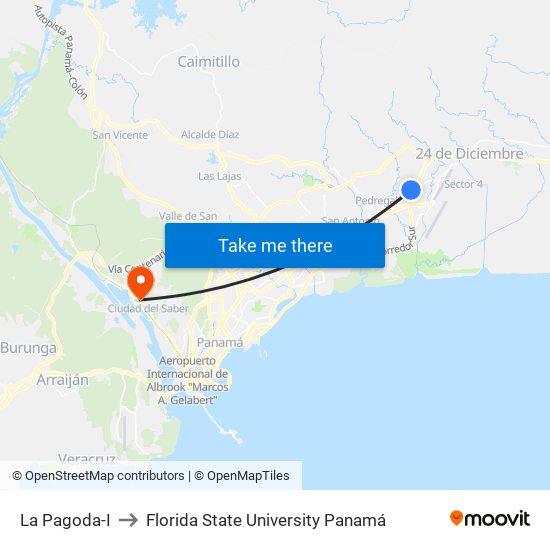 La Pagoda-I to Florida State University Panamá map