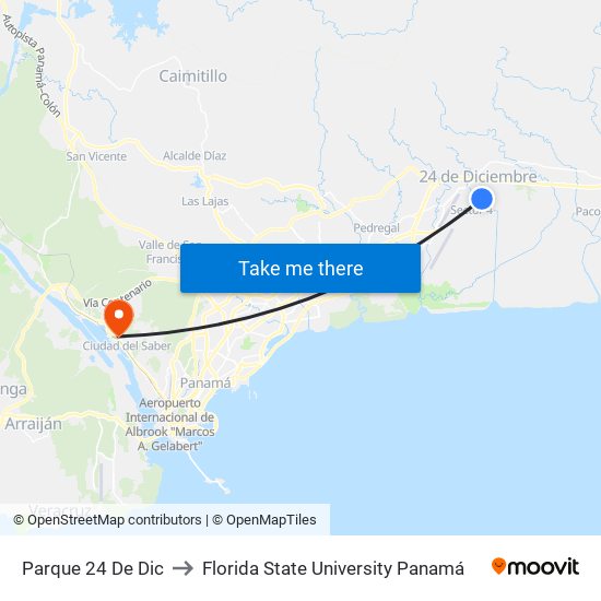 Parque 24 De Dic to Florida State University Panamá map