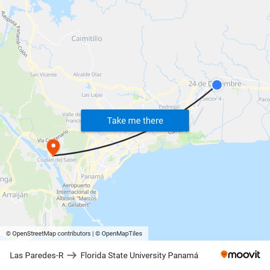 Las Paredes-R to Florida State University Panamá map