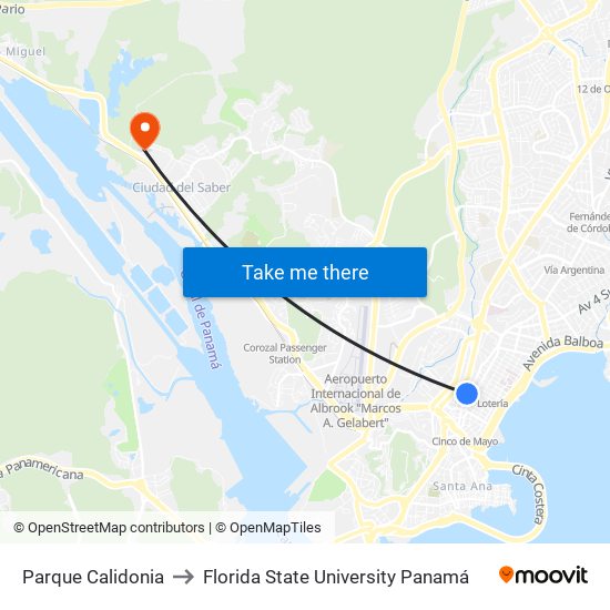 Parque Calidonia to Florida State University Panamá map