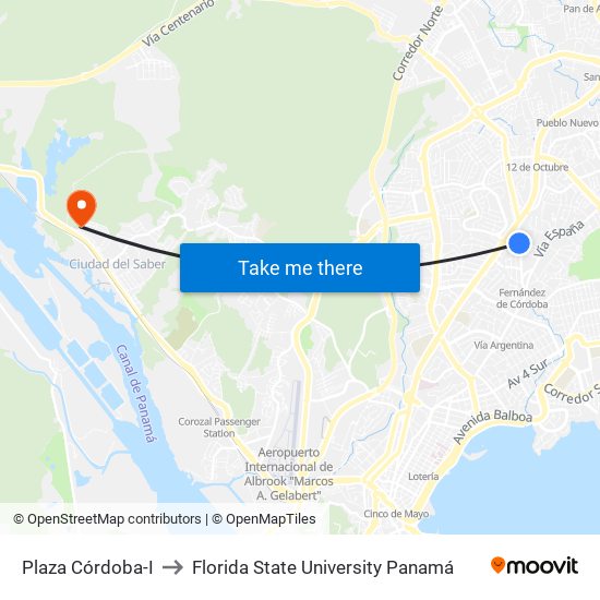 Plaza Córdoba-I to Florida State University Panamá map