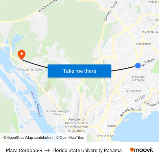 Plaza Córdoba-R to Florida State University Panamá map