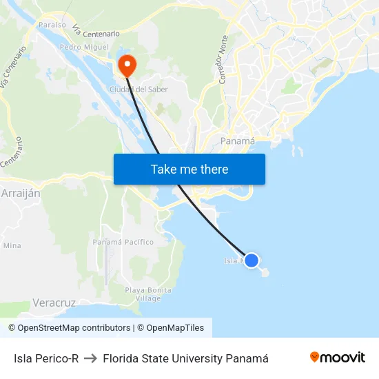 Isla Perico-R to Florida State University Panamá map