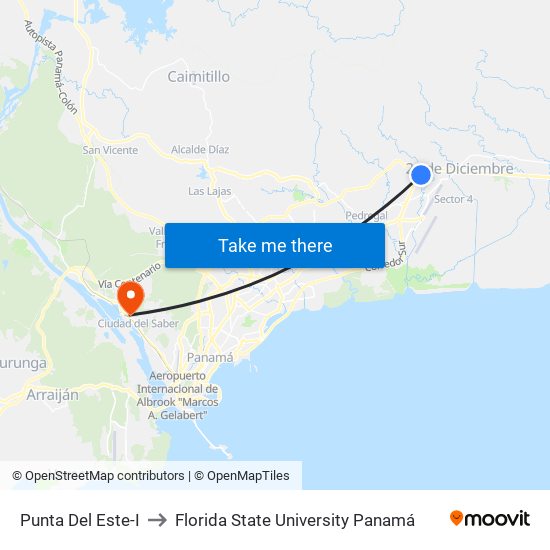 Punta Del Este-I to Florida State University Panamá map