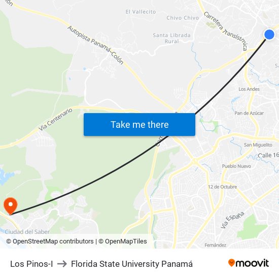 Los Pinos-I to Florida State University Panamá map