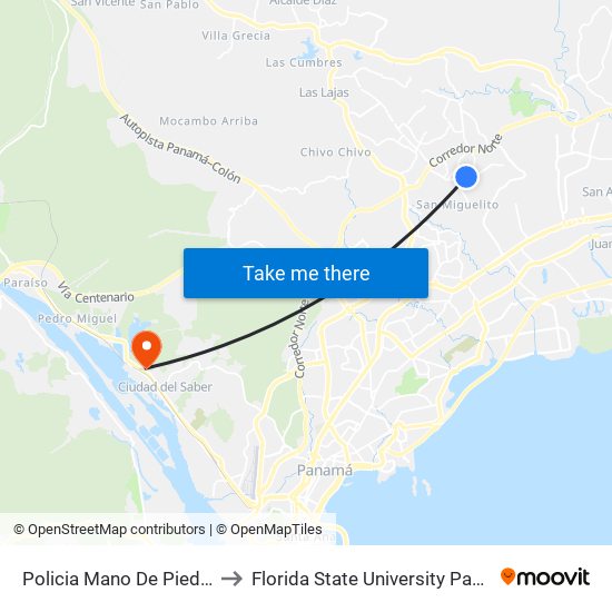 Policia Mano De Piedra-R to Florida State University Panamá map