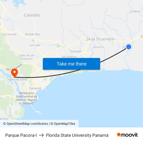 Parque Pacora-I to Florida State University Panamá map
